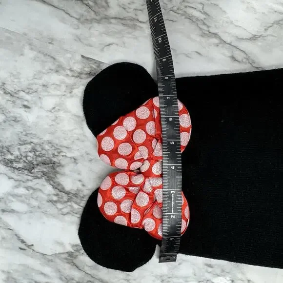 Disney Minnie Mouse Sparkle Red Bow Ears Beanie Black Winter Hat Kids One Size - Picture 6 of 8
